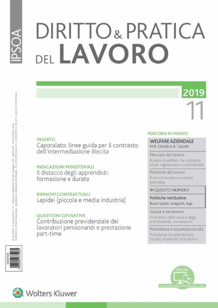 Diritto E Pratica Del Lavoro N.11 – 16 Marzo 2019